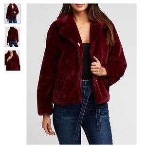 Faux Fur Peacoat (Burgundy)